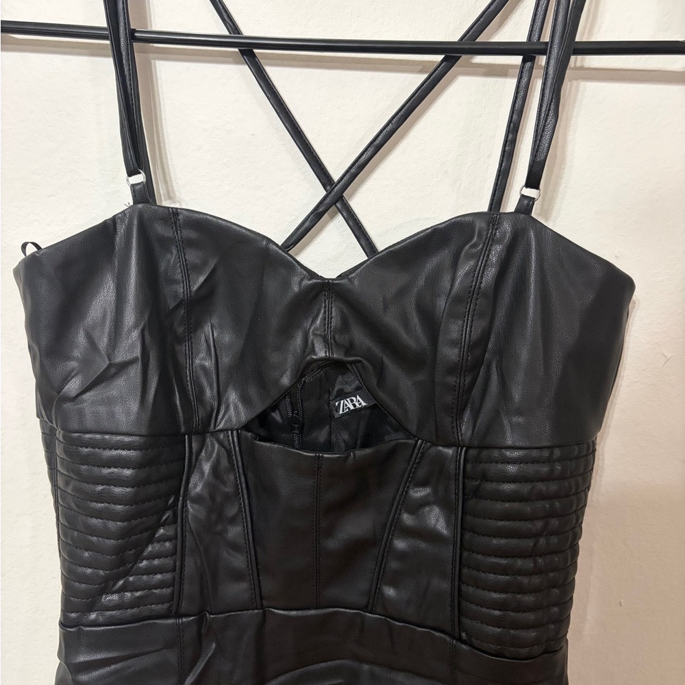 Zara Black Leather-Style Dress - Picture 7 of 11